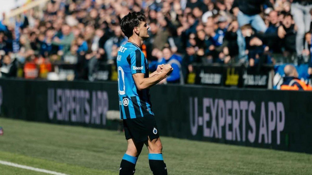 BURSA TRANSFER - Sosok Ardon Jashari berselebrasi atas kemenangan 2-0 Club Brugge melawan Anderlecht pada (30/3/2025).