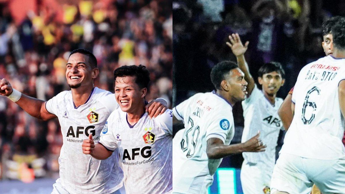 Kolase aksi selebrasi para pemain Persik Kediri di gelaran Liga 1 2023.