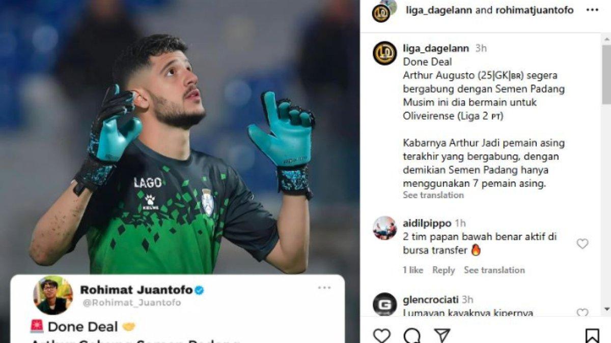 Rumor sosok kiper dari Brasil, yakni Arthur Augusto yang dikaitkan dengan Semen Padang jelang putaran kedua Liga 1 2024, Rabu (8/1).