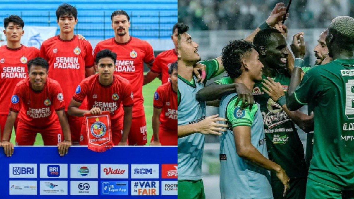 Kolase foto skuad Semen Padang (kiri) dan Persebaya Surabaya (kanan) di Liga 1 2024.