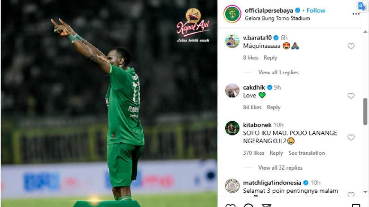 Sosok kreator Persibo Bojonegoro yang sempat dikaitkan dengan Arema FC, yakni Vitor Freitas alias Barata tampak mengomentari unggahan Persebaya Surabaya, tebar kode? Minggu (20/4).