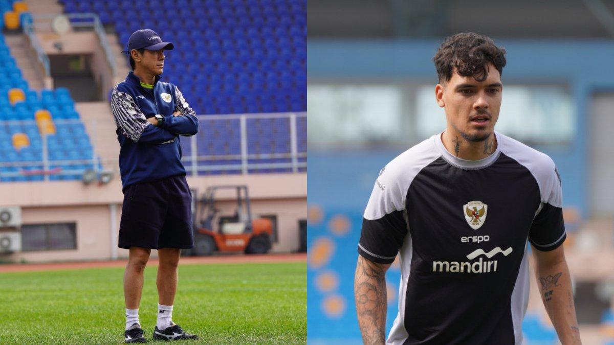 Kolase foto pelatih Timnas Indonesia Shin Tae-yong (kiri) yang memimpin jalannya latihan perdana skuad Garuda (kanan) setelah tiba di China, Sabtu (12/10).