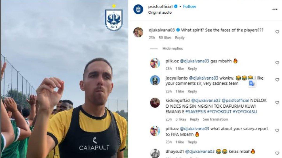 Sindiran Dragan Djukanovic - Komentar Dragan Djukanovic di unggahan sesi latihan PSIS Semarang jelang kontra Arema FC.