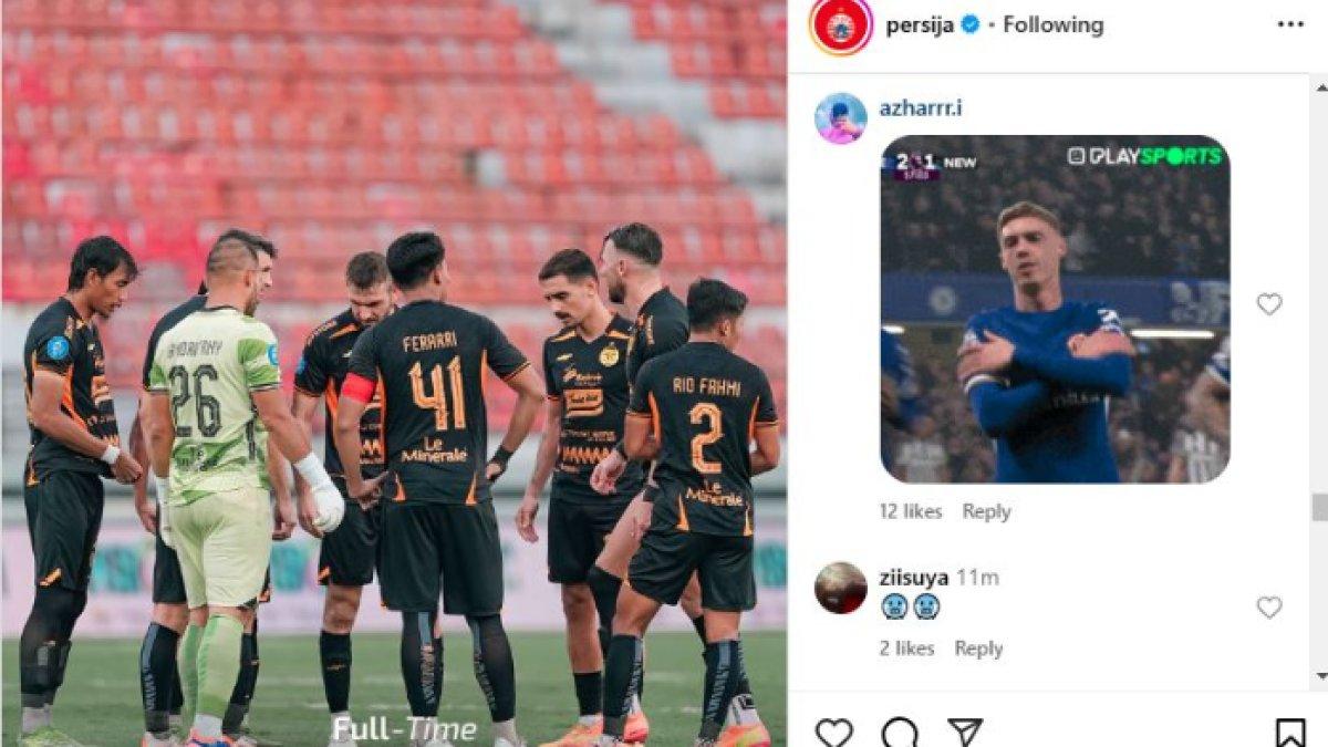 SINDIRAN SELEBRASI - Media sosial Instagram Persija Jakarta dipenuhi sindiran gambar silih ganti selebrasi Cole Palmer pasca kekalahan dari PSM Makassar pada pekan ke-24 Liga 1 2024, Minggu (23/2). Diketahui pemain Persib Bandung Beckham Putra sempat mendapat sanksi dari Komdis PSSI seusai melakukan selebrasi ala Cole Palmer ketika berhadapan dengan Persija Jakarta di pekan ke-23 lalu.