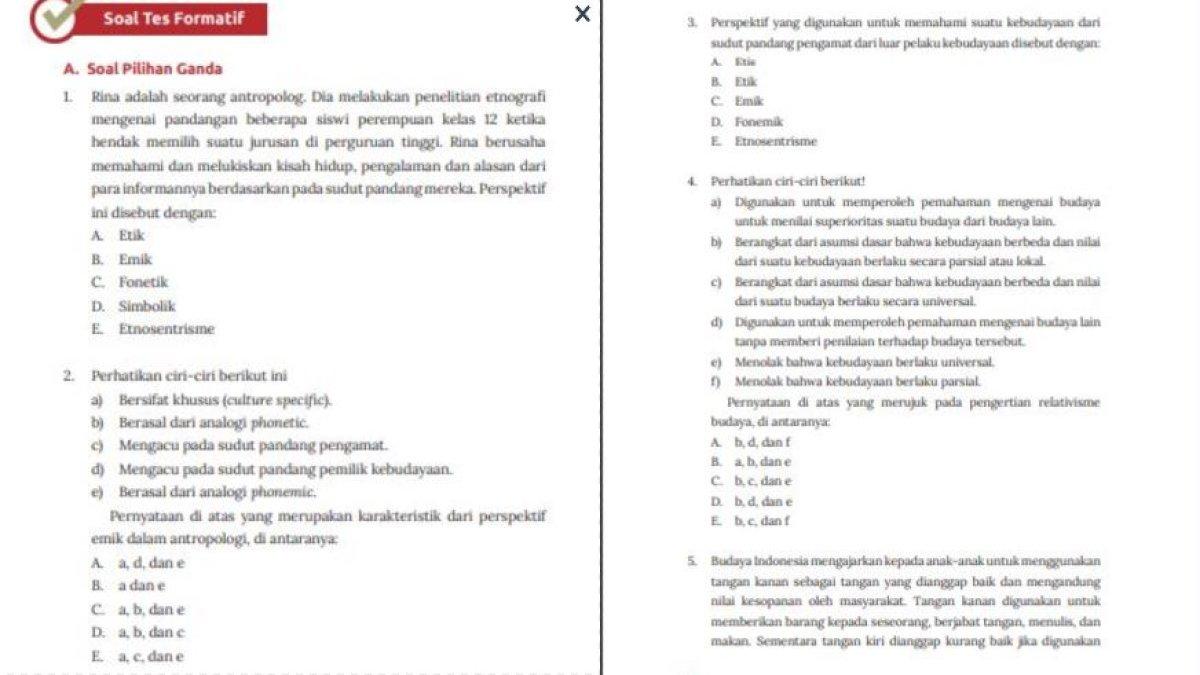 Soal Antropologi kelas 11 SMA Kurikulum Merdeka