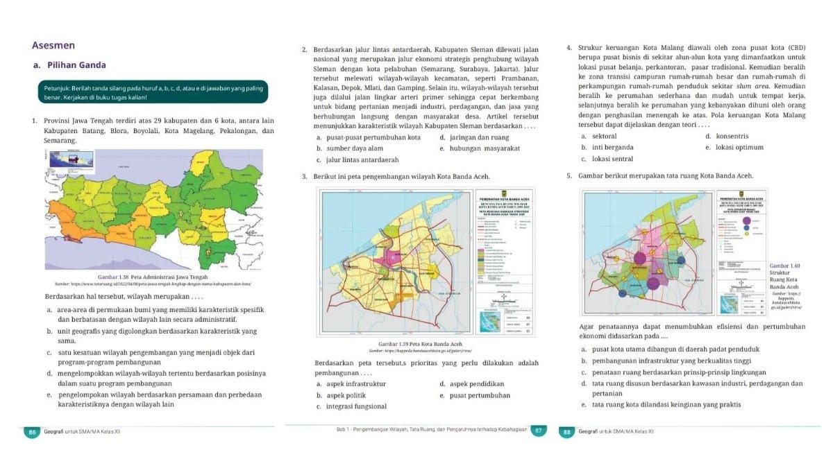 Soal Geografi kelas 12 SMA kurikulum merdeka asesmen bab 1 halaman 86 hingga 89. Simak pembahasan kunci jawaban asesmen bab 1 Geografi kelas 12 SMA kurikulum merdeka.