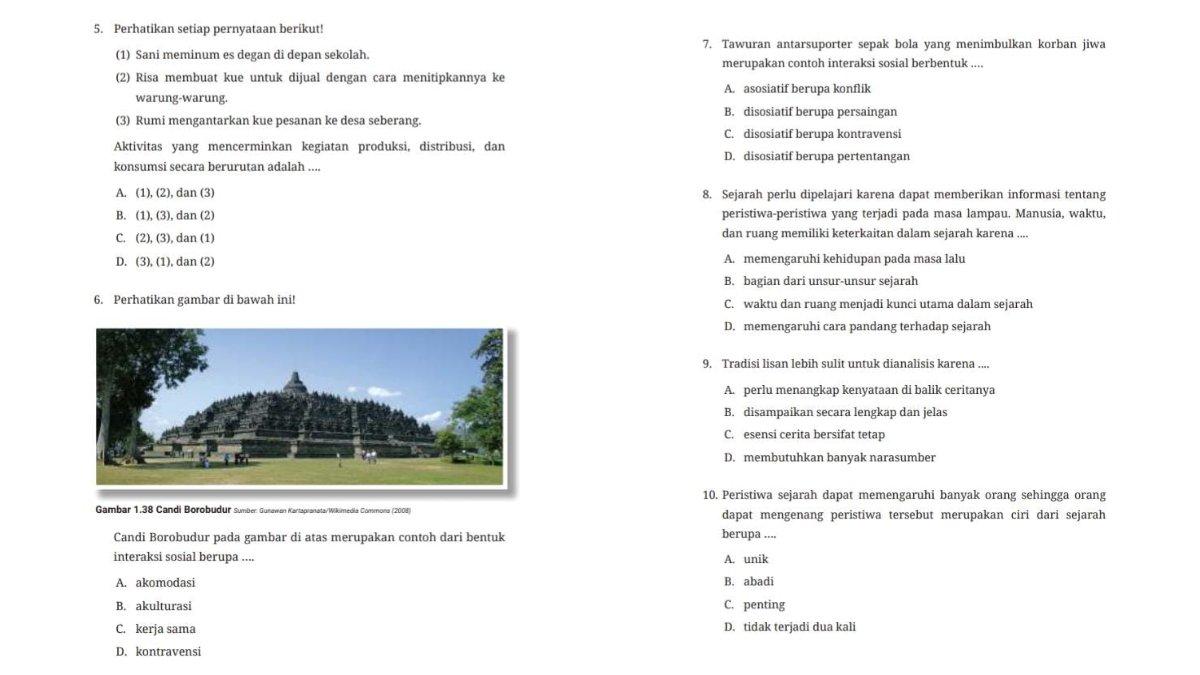 Soal IPS kelas 7 SMP kurikulum merdeka Edisi Revisi uji kompetensi tema 1 nomor 5-6 (kiri) dan 7-10 (kanan). Simak kunci jawaban pilihan ganda uji kompetensi tema 1 IPS kelas 7 SMP tahun 2022 kurikulum merdeka Edisi Revisi.