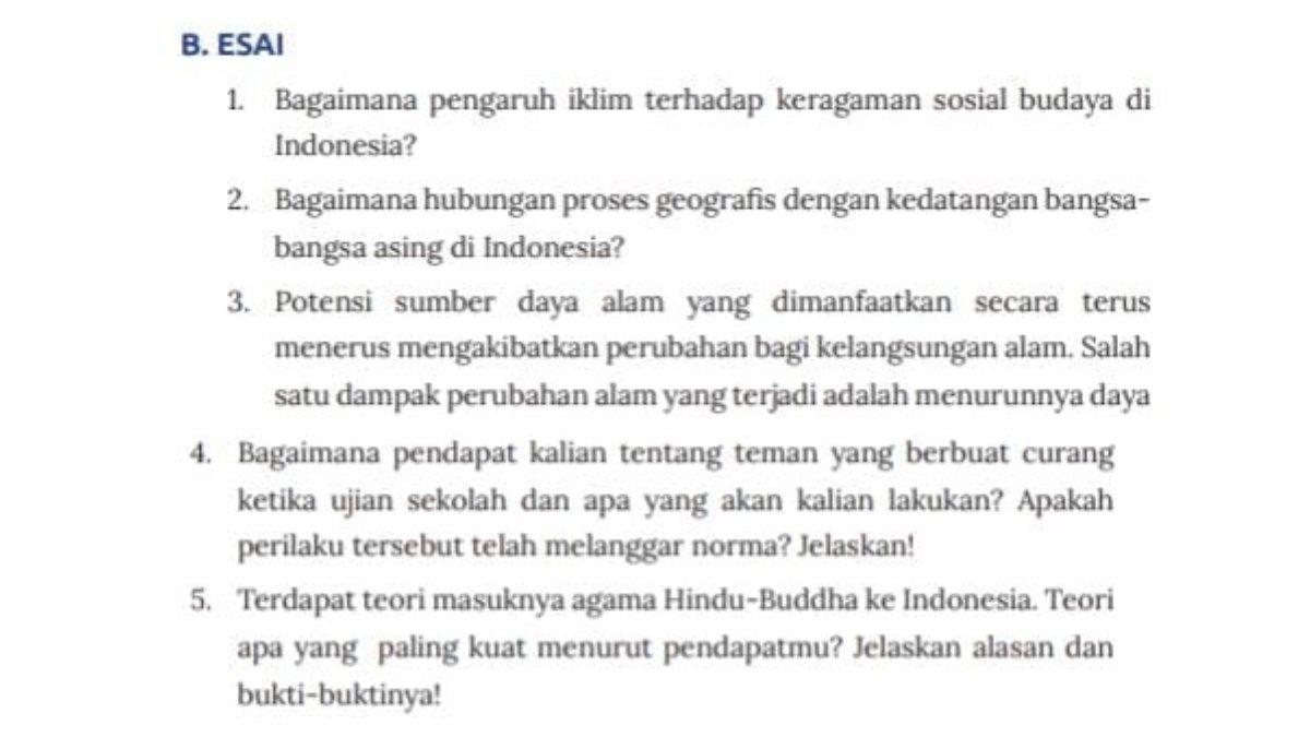 Soal IPS kelas 8 SMP kurikulum merdeka evaluasi tema 1 essai. Simak kunci jawaban evaluasi tema 1 IPS kelas 8 SMP kurikulum merdeka.