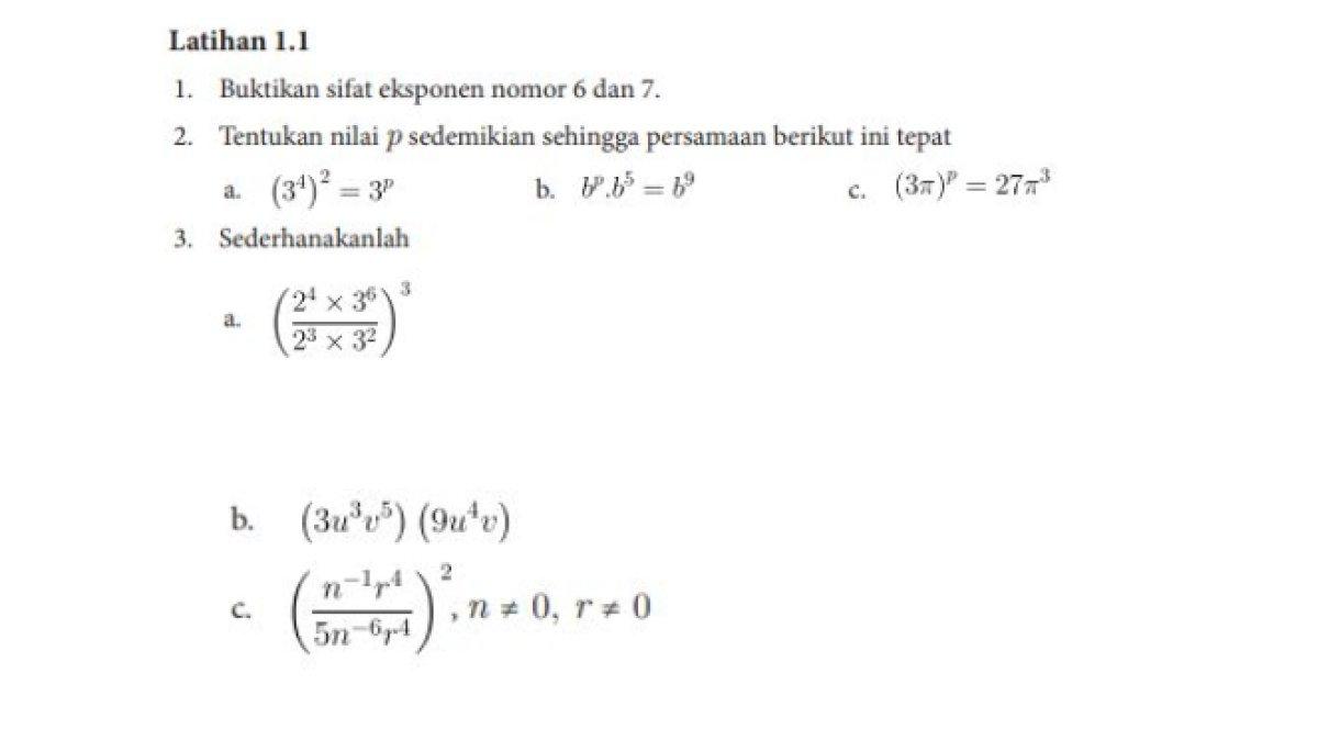 Soal Matematika untuk SMA/SMK  kelas X  Kurikulum Merdeka Bab 1  Latihan 1.1 bagian Halaman 8.