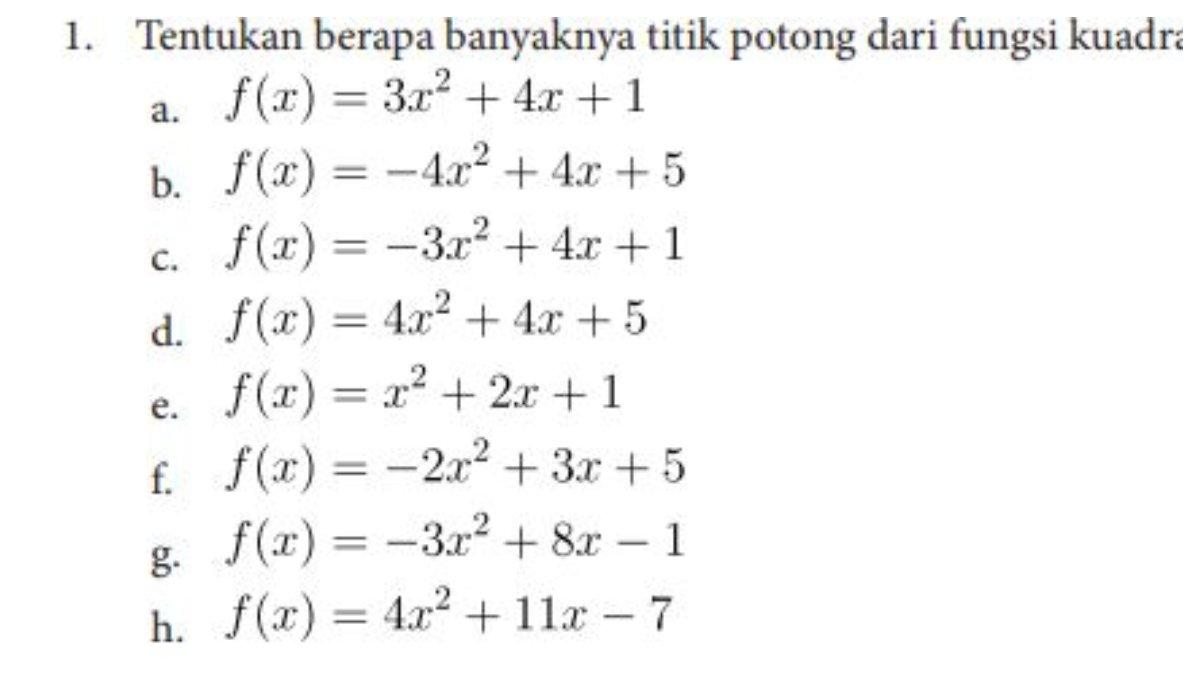 Soal nomor 1 latihan 6.3 halaman 159 berupa fungsi kuadrat.