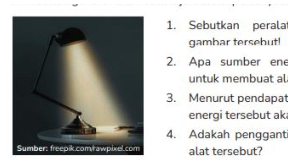 Soal Nomor 1 sampai 4 berupa gambar yang terdapat pada Bab 6 Buku IPA Kelas 6 SD Halaman 160.