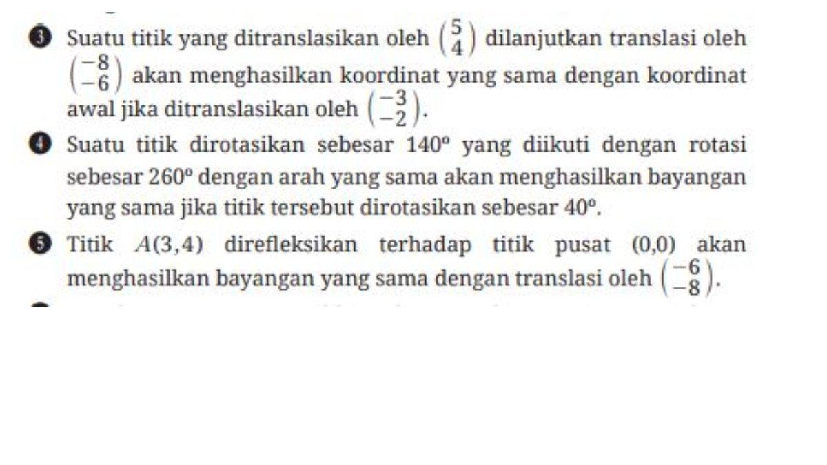 Berikut soal nomor 3,4, dan 5 halaman 205 yang terdapat pada uji kompetensi bab 3 tentang Transformasi Geometri.