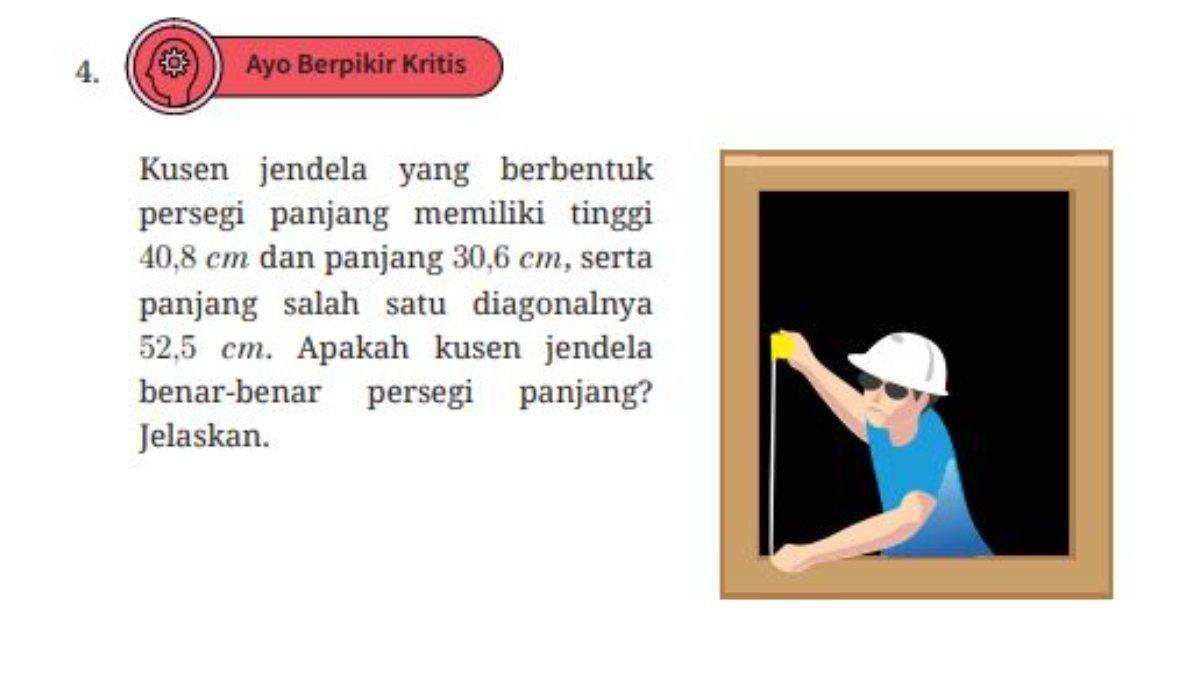 Berikut soal nomor 4 yang terdapat pada latihan 2.2 halaman 65, terdapat gambar seseorang sedang mengukur kusen jendela.
