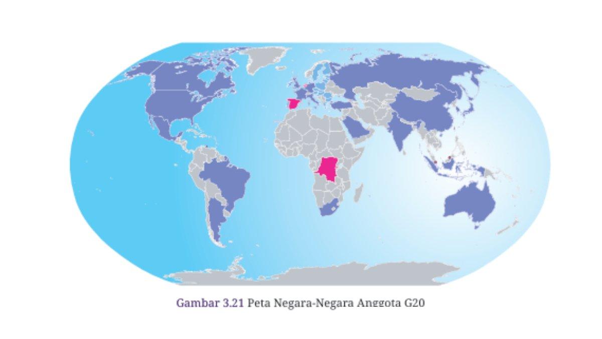 Gambar 3.21 Peta Negara-Negara Anggota G20 pada soal nomor 6 Asesmen Bab 3 Geografi kelas 12 SMA kurikulum merdeka halaman 245.