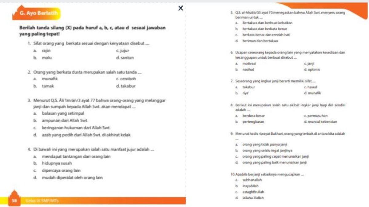 Soal PAI kelas 9 Kurikulum 2013
