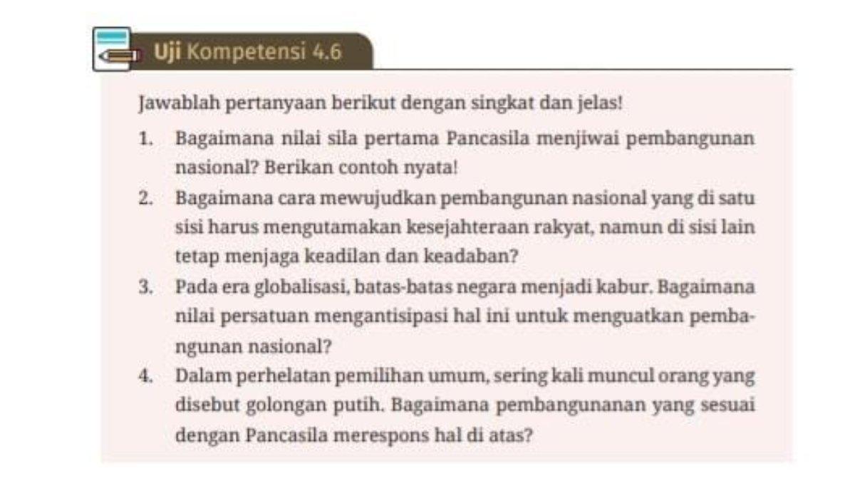 Soal PKN kelas 10 SMA kurikulum merdeka uji kompetensi 4.6. Simak pembahasan kunci jawaban uji kompetensi 4.6 PKN kelas 10 SMA kurikulum merdeka.