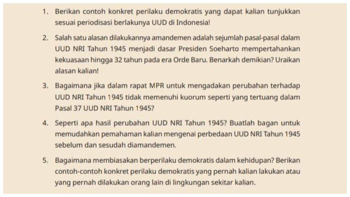 Soal PKN kelas 11 SMA kurikulum merdeka uji kompetensi Bab 2. Simak pembahasan kunci jawaban uji kompetensi Bab 2 PKN kelas 11 SMA kurikulum merdeka.