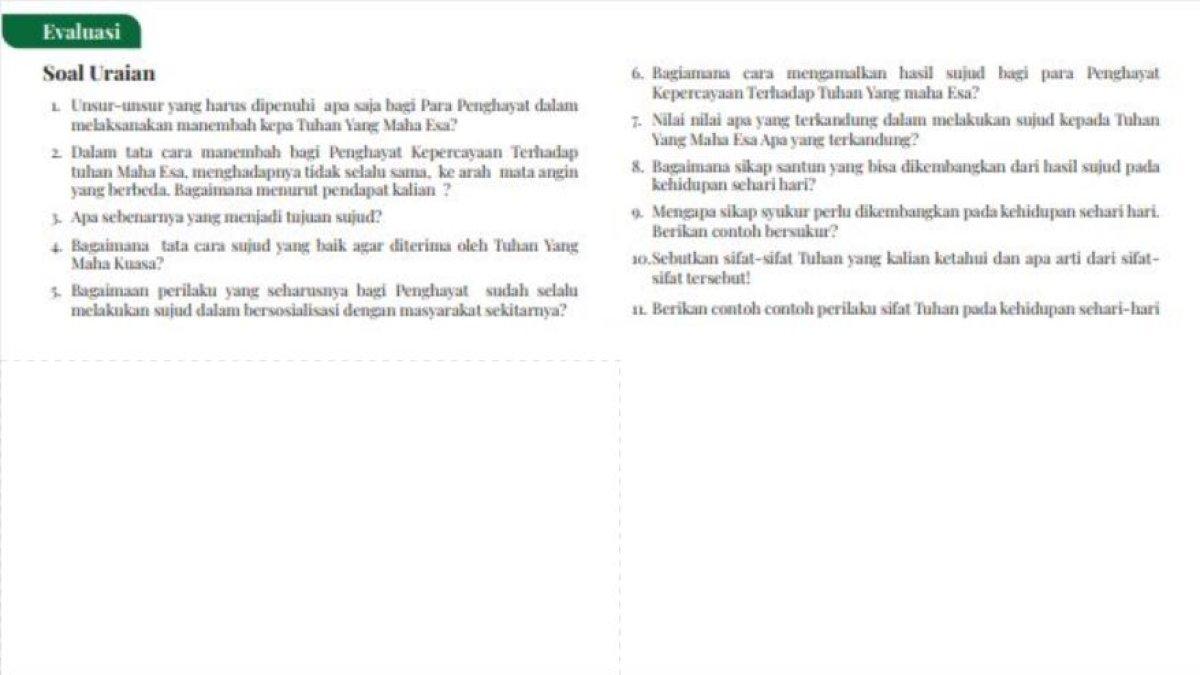 Soal Pendidikan Kepercayaan Kelas 11 SMA