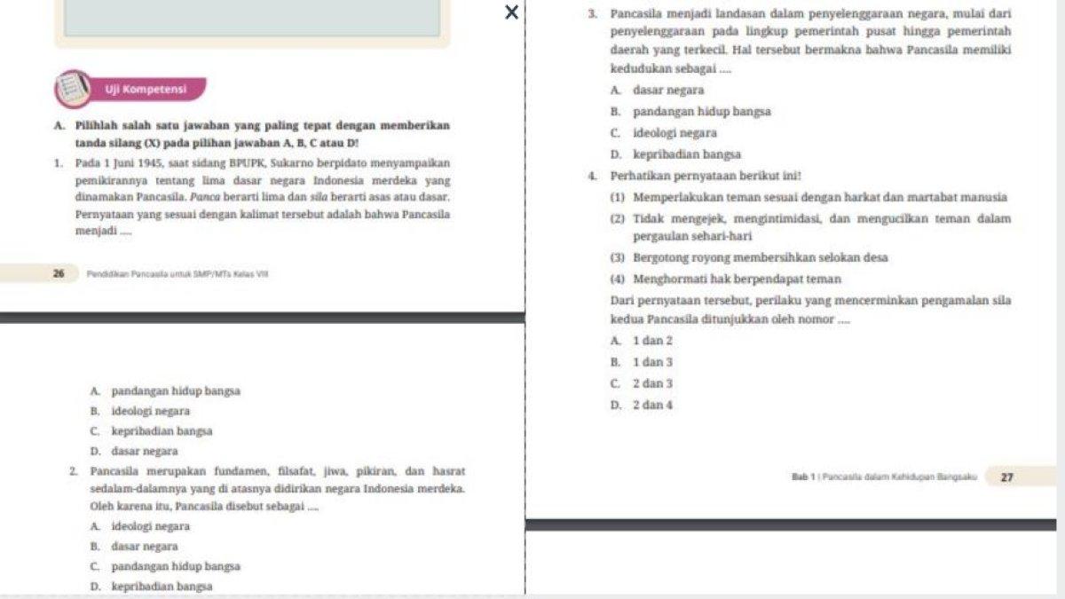 Soal Pendidikan Kewarganegaraan kelas 8 Kurikulum Merdeka
