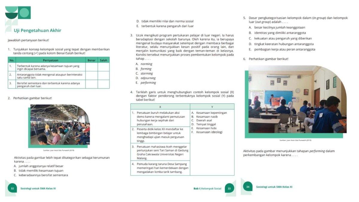 Soal Sosiologi kelas 11 SMA kurikulum merdeka uji pengetahuan akhir bab 1 halaman 32 hingga 34. Simak pembahasan kunci jawaban uji uji pengetahuan akhir bab 1 Sosiologi kelas 11 SMA kurikulum merdeka.