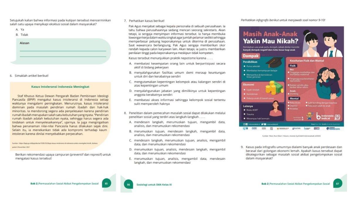 Soal Sosiologi kelas 11 SMA kurikulum merdeka uji pengetahuan akhir bab 2 halaman 85 hingga 87. Simak pembahasan kunci jawaban uji uji pengetahuan akhir bab 2 Sosiologi kelas 11 SMA kurikulum merdeka.
