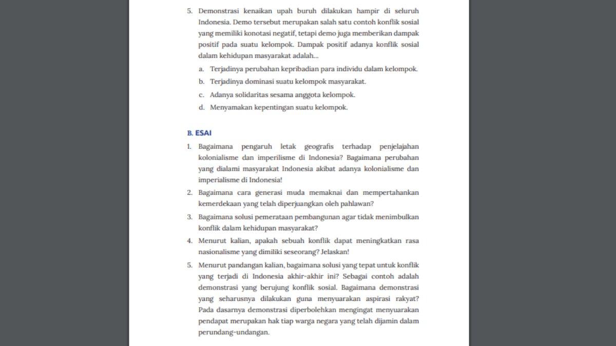 Soal IPS kelas 8 SMP kurikulum merdeka evaluasi tema 3 pilihan ganda nomor 4 dan esai nomor 1-5. Simak kunci jawaban evaluasi tema 3 IPS kelas 8 SMP kurikulum merdeka. (Buku IPS kelas 8 SMP kurikulum merdeka karya Supardi, dkk).