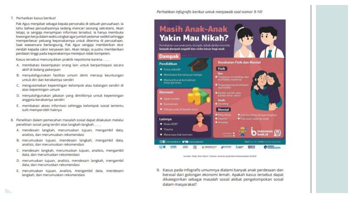 Berikut adalah soal nomor 7-9 dalam buku Sosiologi Kelas 11 Bab 2 .