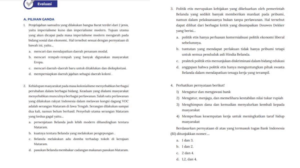 Soal IPS kelas 8 SMP kurikulum merdeka evaluasi tema 3 pilihan ganda nomor 1-4.
