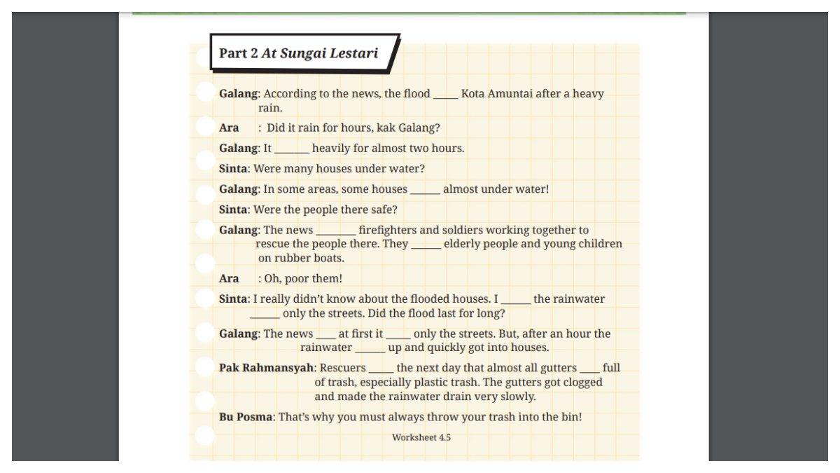 Berikut merupakan worksheet 4.5 chapter 4 unit 1 bahasa Inggris kelas 8 SMP kurikulum merdeka.