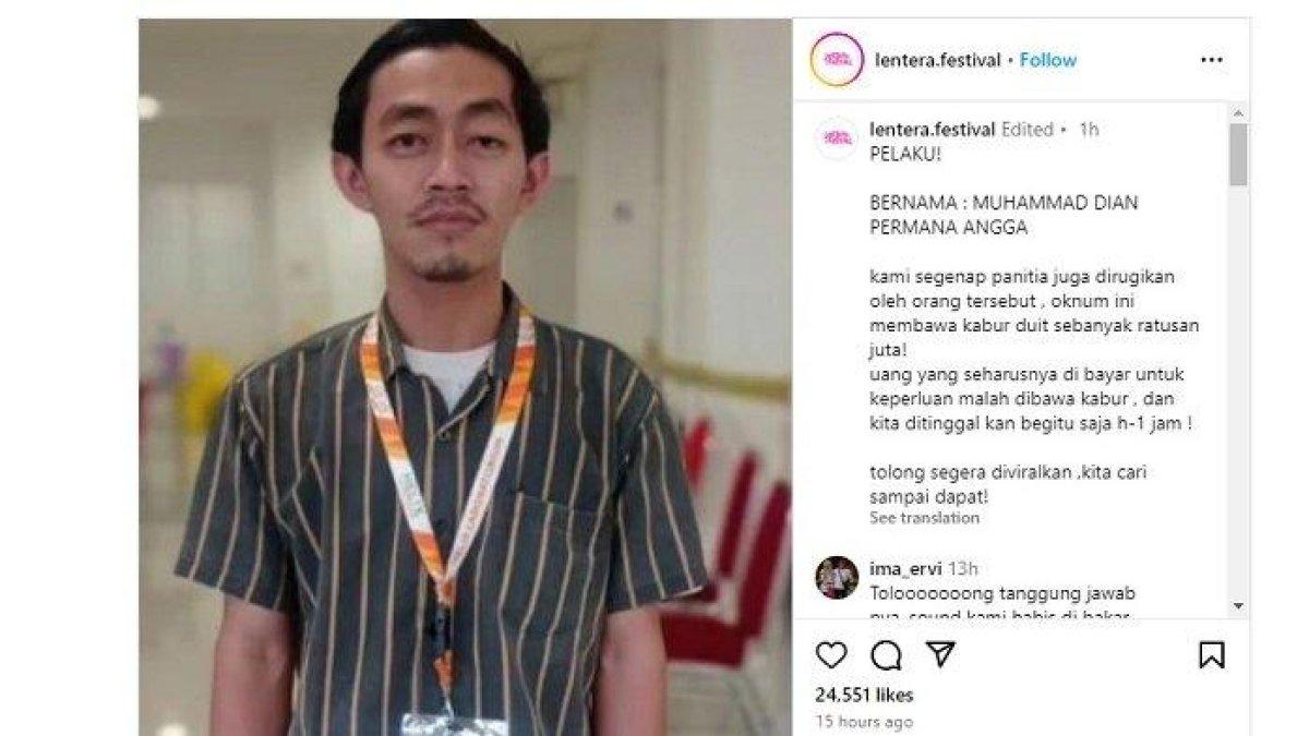 Sosok terduga pelaku yang bawa kabur uang konser Lentera Festival