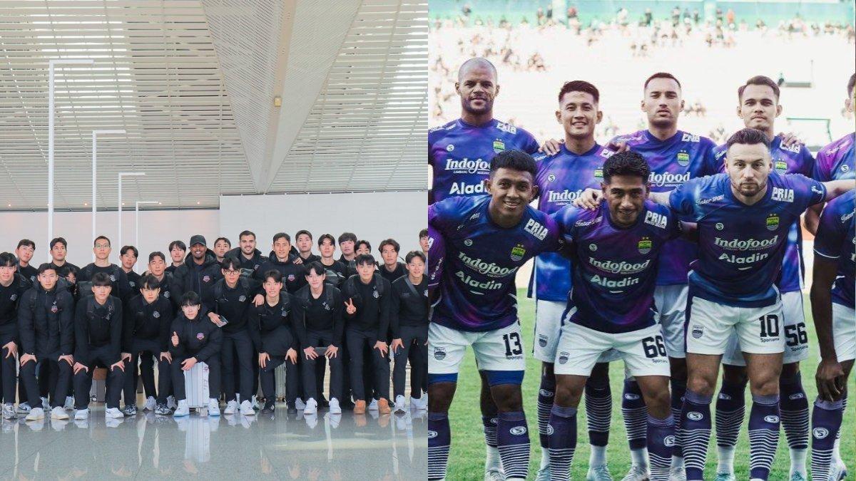 Kolase foto klub Liga Korea Selatan, Suwon FC (kiri) dan skuad Persib Bandung di Liga 1 2023 (kanan).