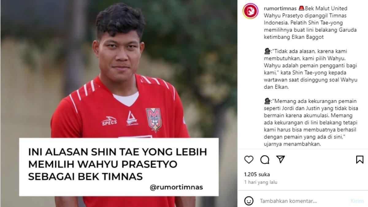Berikut tangkap layar mengenai alasan Shin Tae-yong memanggil Wahyu Prasetyo ke Timnas Indonesia.