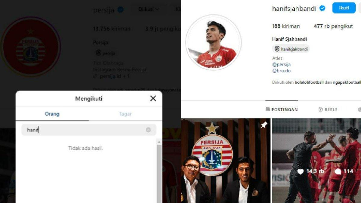 Tangkap layar profil Instagram Persija Jakarta dan Hanif Sjahbandi, Sabtu (15/6/2024)