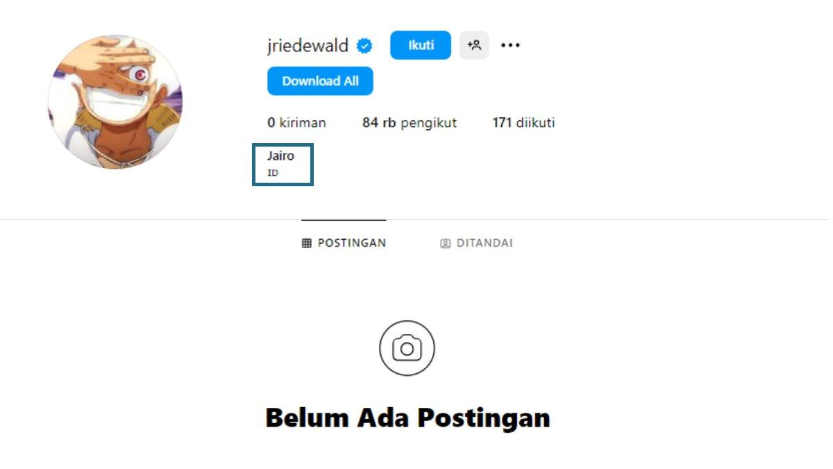 Tangkapan layar akun Instagram resmi Jairo Riedewald @jriedewald dengan menyematkan kode ID pada bio miliknya.