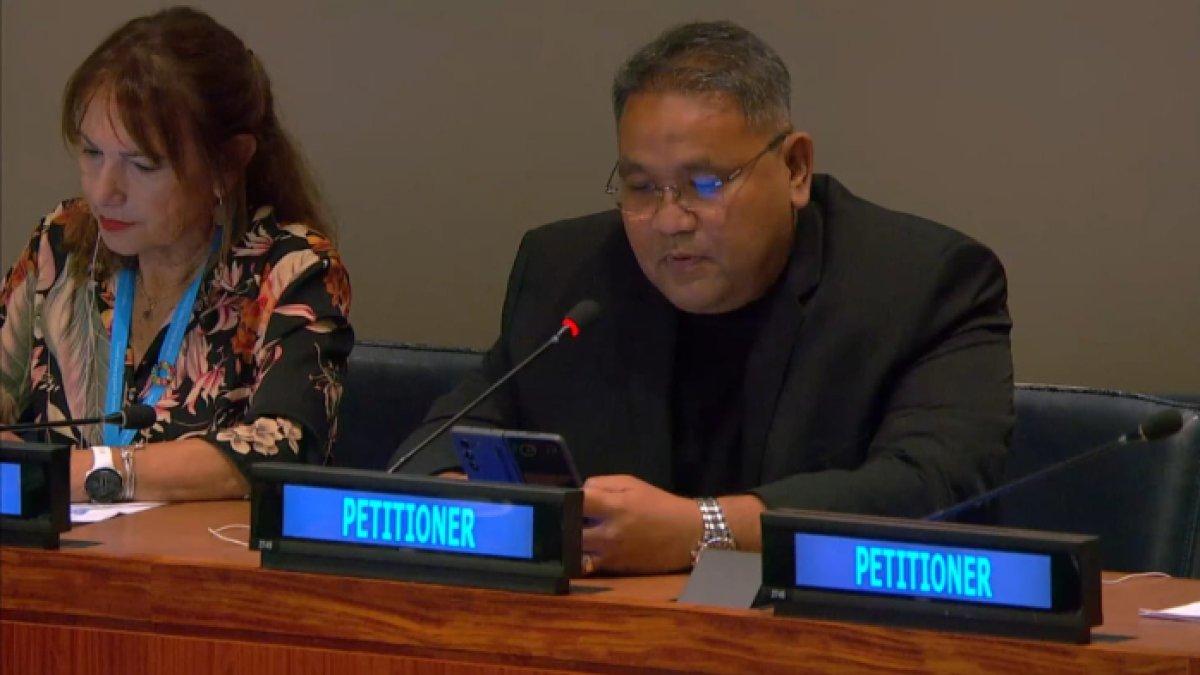 Wartawan senior yang juga dosen Hubungan Internasional FISIP Universitas Islam Negeri (UIN) Syarif Hidayatullah, Jakarta, Teguh Santosa saat hadir sebagai petisioner sengketa Sahara Maroko di Komite 4 Majelis Umum PBB, New York, Rabu (4/10/2023).