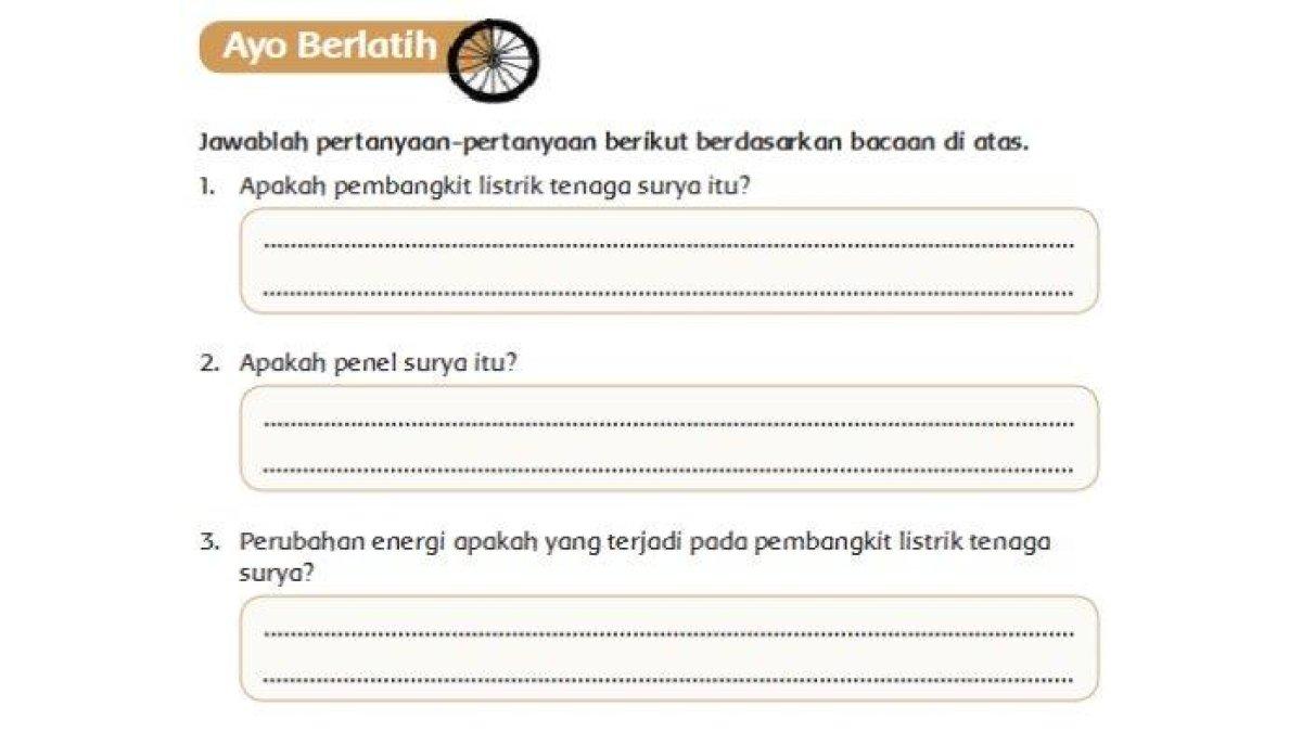 Soal Tema 9 Kelas 4 SD/MI Buku Tematik K13 Halaman 59: Listrik Tenaga Surya