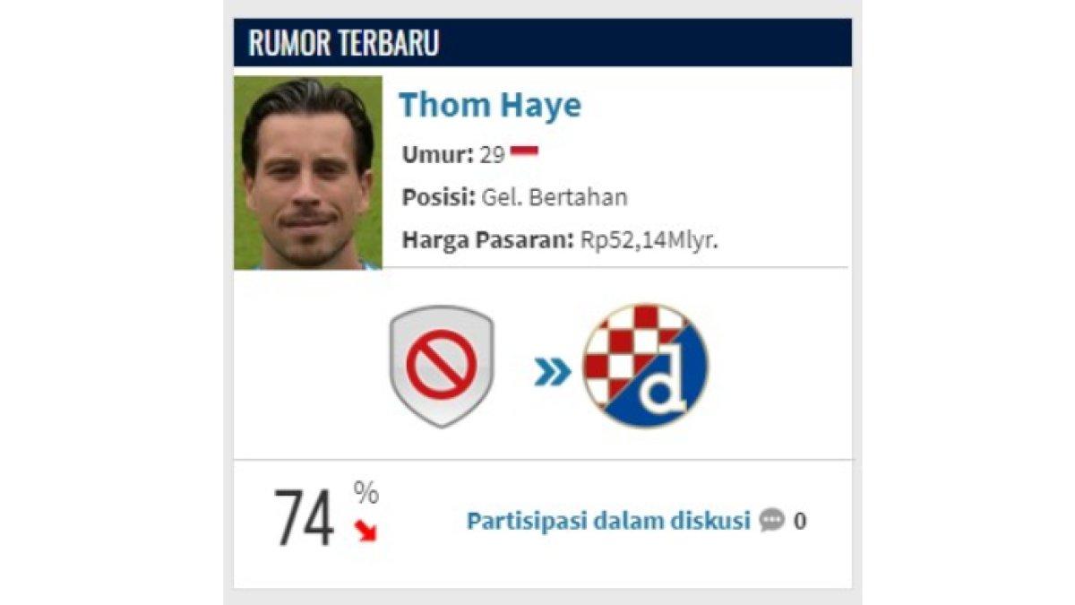 Thom Haye 74 persen gabung Dinamo Zagreb.