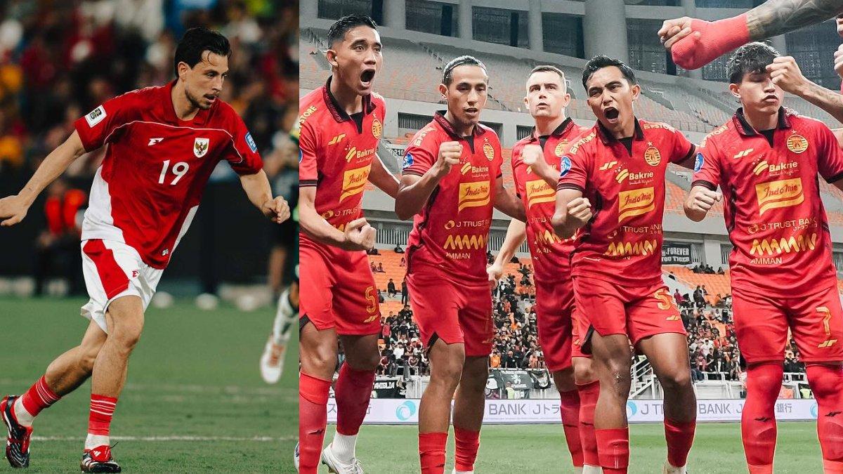 BURSA TRANSFER PERSIJA JAKARTA - Thom Haye ketika membela Timnas Indonesia (kiri) dan para pemain Persija Jakarta di gelaran Liga 1 2024/2025 (kanan). Thom Haye condong gabung ke Persija Jakarta.