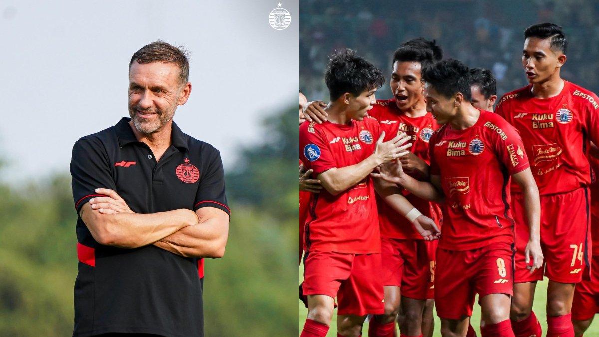 Kolase foto Thomas Doll (kiri) dan anak asuhnya, Persija Jakarta (kanan) di Liga 1 2023.