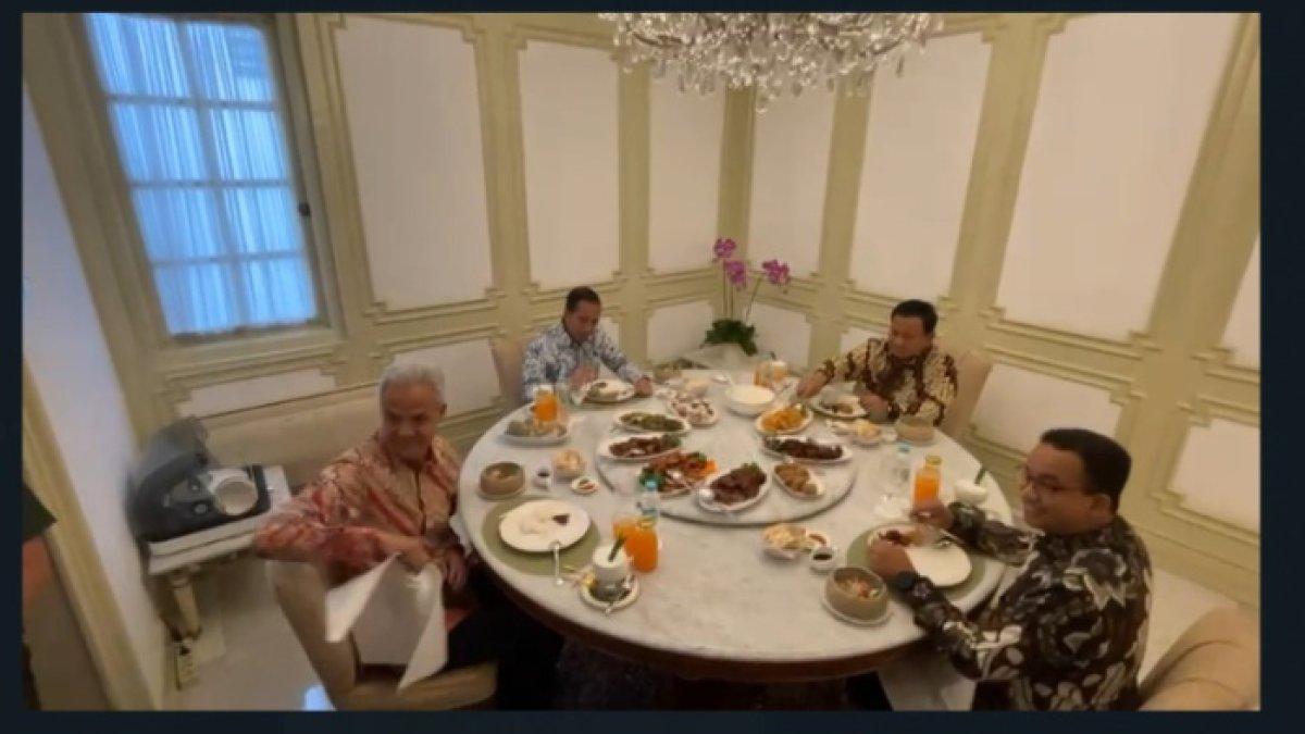 Tiga capres dan Jokowi yang lakukan makan bersama di Istana Merdeka, Jakarta, Senin 30 Oktober 2023