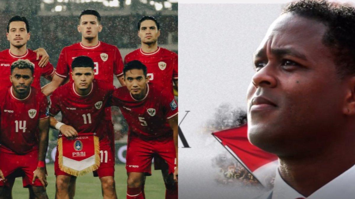 Foto skuad Timnas Indonesia (kiri) dan foto perkenalan Patrick Kluivert (kanan).