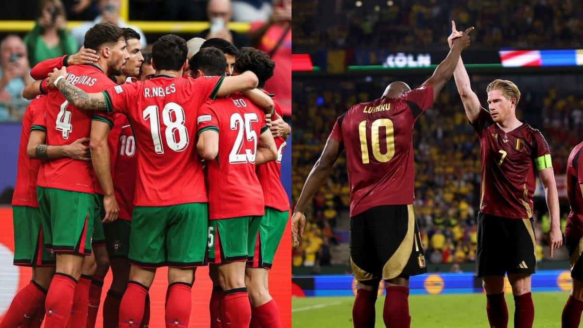Kolase skuad Timnas Portugal (kiri) dan Timnas Belgia (kanan) di EURO 2024.