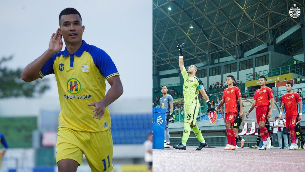 Kolase striker Barito Putera, Gustavo Tocantins (kiri) dan skuad Persija Jakarta di Liga 1 2023 (kanan).