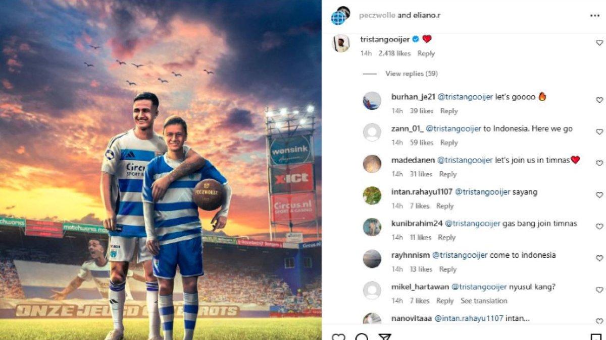 Pemain PEC Zwolle pinjaman dari Ajax, yakni Tristan Gooijer tengah banjir ajakan gabung Timnas Indonesia seusai kepergok ikut memberi selamat kepada Eliano Reijnders yang mendapat perpanjangan kontrak, Kamis (5/12).