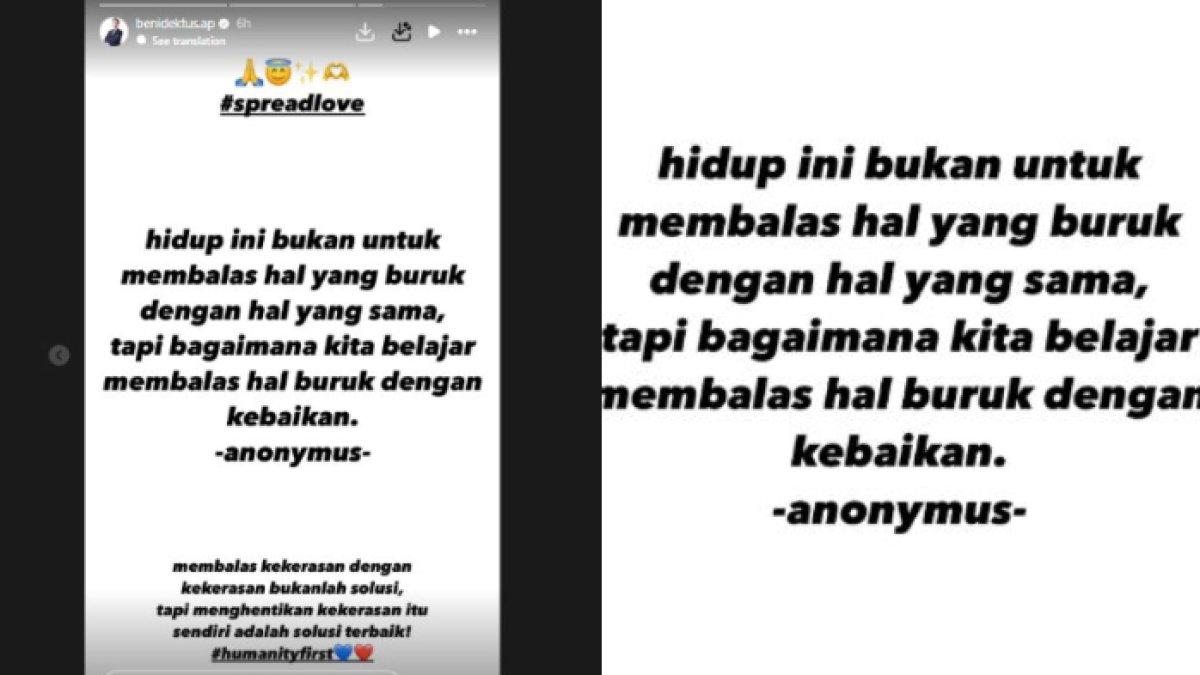 Unggahan Benediktus Adi pasca pemukulan yang dialaminya di salah satu stasiun di Solo, Jawa Tengah.