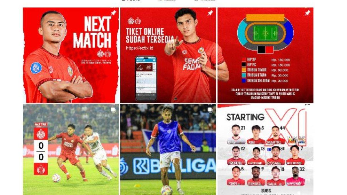 Unggahan Semen Padang yang tak terlihat postingan tentang hasil akhir pertandingan.