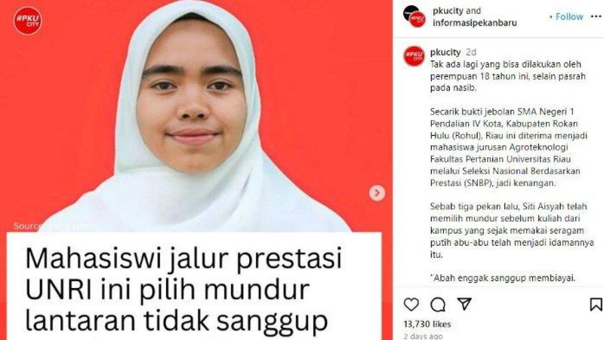 Viral di media sosial, calon mahasiswi UNRI yang lolos jalur prestasi memilih mundur lantaran tak sanggup membayar UKT yang dinilai mahal, pihak kampus ungkap fakta berbeda.