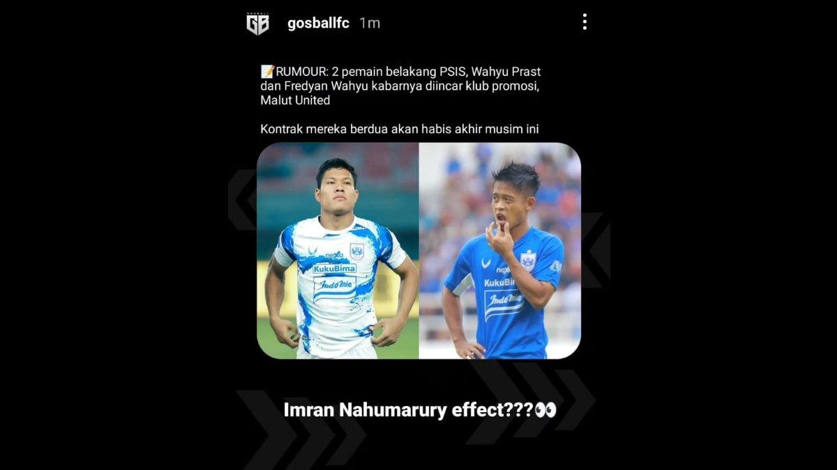 Rumor dua pemain bertahan PSIS Semarang, yakni Wahyu Prasetyo dan Fredyan Wahyu yang dilirik oleh Malut United jelang Liga 1 2024/2025.