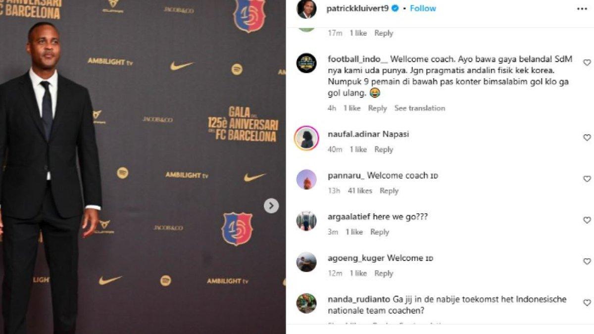 Kandidat pelatih Timnas Indonesia, Patrick Kluivert mulai kebanjiran komentar fans Garuda seusai namanya mencuat sebagai pengganti Shin Tae-yong, Senin (6/1).