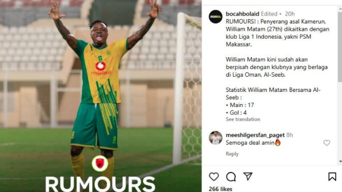 Rumor sosok striker dari Kamerun bernama William Matam yang dikaitkan dengan PSM Makassar jelang putaran kedua Liga 1 2024, Jumat (27/12).